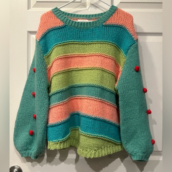 Umgee Sweaters - Umgee multi color pastel chunky knit sweater with sleeve pop detailing size M